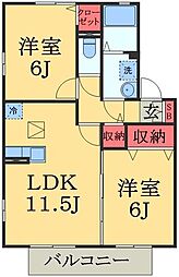 サニーコート 1階2LDKの間取り