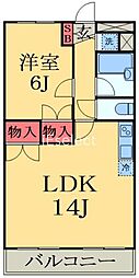 サンライズ3 2階1LDKの間取り