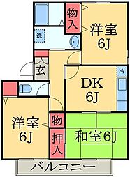 エーデルハイムＤ 2階3DKの間取り