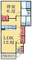 アクティフ参番館 1階1LDKの間取り