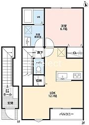 リーブルファイン若葉桜木 2階1LDKの間取り