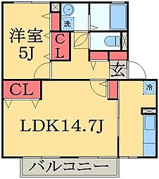 ハイツクリノン 1階1LDKの間取り