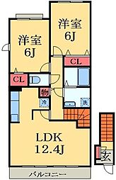 プラシードツバサIII 2階2LDKの間取り