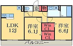 フェリシティ貝塚 2階2LDKの間取り