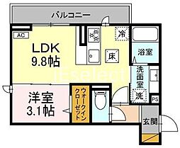 D-ROOM都賀2丁目I棟 1階1LDKの間取り