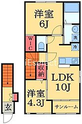 八街市八街ほアパート 2LDKの間取図画像