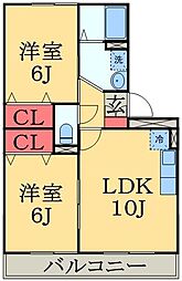 I.S.若葉A 2LDKの間取図画像