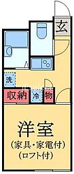 レオパレスルベエル 1Kの間取図画像