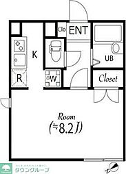 東京メトロ千代田線 代々木上原駅 徒歩14分の賃貸マンション 2階ワンルームの間取り