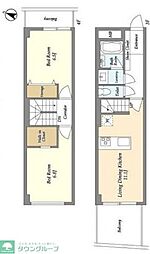 東急田園都市線 駒沢大学駅 徒歩15分の賃貸マンション 4階2LDKの間取り