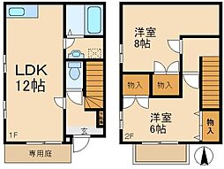 東急田園都市線 溝の口駅 バス10分 向丘出張所下車 徒歩1分の賃貸タウンハウス 2階2LDKの間取り