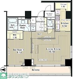 東京メトロ千代田線 代々木上原駅 徒歩7分の賃貸マンション 10階1LDKの間取り