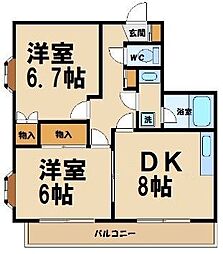 小田急小田原線 千歳船橋駅 徒歩19分の賃貸マンション 6階2DKの間取り