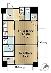 東急田園都市線 池尻大橋駅 徒歩8分の賃貸マンション 11階1LDKの間取り