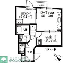 東急目黒線 武蔵小山駅 徒歩7分の賃貸マンション 4階2DKの間取り