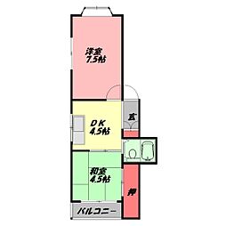 大野パレス 1階2DKの間取り
