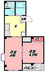 京阪本線 滝井駅 徒歩1分の賃貸マンション 2階2Kの間取り