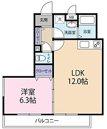 クリエオーレ石原町 1LDKの間取図画像