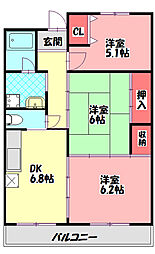 シャトーフルール 3DKの間取図画像