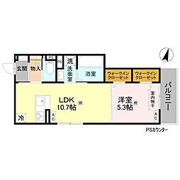 D-ROOM佐太中町 1LDKの間取図画像