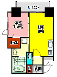 守口プライマリーワン 1LDKの間取図画像