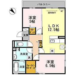 コージーコートウエスト 2LDKの間取図画像