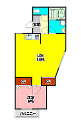 ヤシマハイツ 1LDKの間取図画像