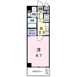 マンショングラース 1Kの間取図画像