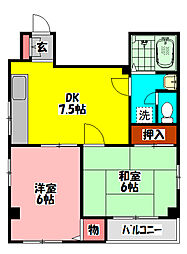 ノッピーハイム 2DKの間取図画像