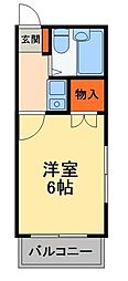 レオパレスジェスク 2階1Kの間取り