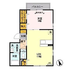 グランモアII 3階1LDKの間取り