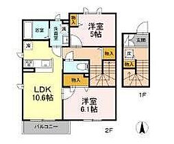 ルシエ 2階1LDKの間取り