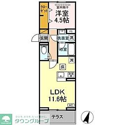 リシェスみのり台　A棟 1階1LDKの間取り