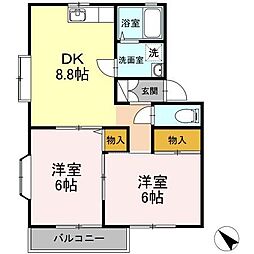 ヴェルドミール 1階2DKの間取り