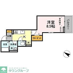 ミーツIII 3階1Kの間取り