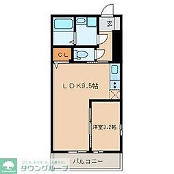クレア松戸 2階1LDKの間取り