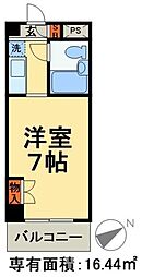 JR常磐線 松戸駅 徒歩9分の賃貸マンション 2階1Kの間取り