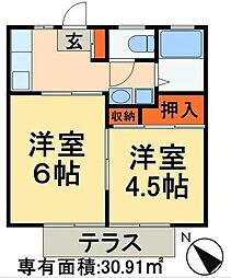 京成松戸線 常盤平駅 徒歩8分の賃貸アパート 1階2Kの間取り