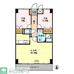 グランディス新八柱 4階2LDKの間取り