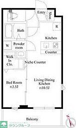 CRESCENT COURT 3階1LDKの間取り