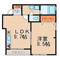 サンライズヤマト 2階1LDKの間取り