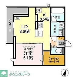 リシェスみのり台　A棟 2階1LDKの間取り