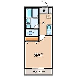 プランドール 1Kの間取図画像