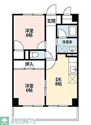 アルデール三郷B棟 2DKの間取図画像