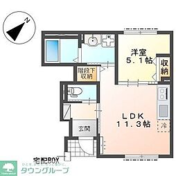 鎌ケ谷市右京塚アパート 1LDKの間取図画像