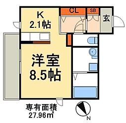 ドリーミオM ワンルームの間取図画像