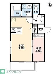 三郷市早稲田3丁目アパート 1LDKの間取図画像