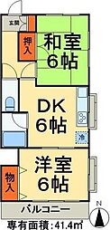 ラフィーヌ吉野B棟 2DKの間取図画像