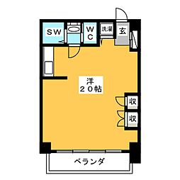 保坂レジデンス 1階ワンルームの間取り