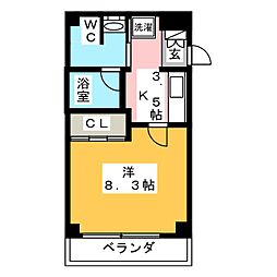 北島マンション 3階1Kの間取り